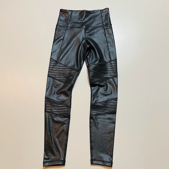 Athleta Inclination Moto Tight Legging Shimmer Metallic High Rise Phone Pockets - Picture 5 of 14